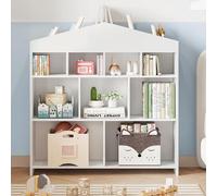 Librería para niños de madera con organizador de 9 casas, mueble de almacenamiento infantil, forma de casa, con 5 estantería, biblioteca de almacenamiento de juguetes para sala de estar, dormitorio