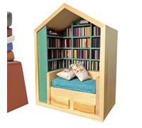 Librería pequeña con pequeños libros - Librería pequeña librería - Juego de decoración para libros en miniatura de madera - Caja para libros en miniatura librería decorativa con escenas en miniatura