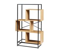 Librería rennebu 3 niveles 126x80x33 cm - negro/efecto roble [en.casa]