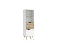 Librería Tajo, Estantería para Salón o Dormitorio con 2 Cajones y 1 Puerta, Color Blanco y Roble Patinado, 31x 40 x 172 cm