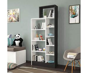 Librería Zerre Shelf, armario de pared - con estantes - para sala de estar, oficina - negro, madera blanca, 75,4 x 22 x 170,8 cm