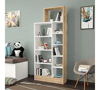 Librería Zerre Shelf, armario de pared - con estantes - para sala de estar, oficina - roble, madera blanca, 75,4 x 22 x 170,8 cm