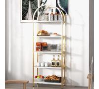 Librerías doradas, estantería moderna de metal y madera, estantería arqueada de 5 niveles estilo industrial - Estantería de metal y madera dorada para sala de estar, oficina, dormitorio - Estantería