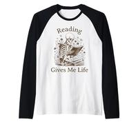 Librero Esqueleto Bibliófilo Ratón de Biblioteca Leer Libros Camiseta Manga Raglan