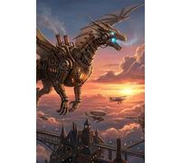 Libreta con estampado de ciencia ficción con un dragón mecánico