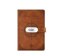 Libreta de 200 páginas con contraseña, papelería, protección de secretos, tamaño A5, con candado, resistente a las manchas, escritura suave, diario de viaje. para Mujeres y Hombres(Brown)