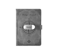 Libreta de 200 páginas con contraseña, papelería, protección de secretos, tamaño A5, con candado, resistente a las manchas, escritura suave, diario de viaje. para Mujeres y Hombres(Grey)