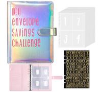 Libreta de Ahorro,Carpeta de anillas A5,100 envelope savings challenge,organizador ahorro dinero,libreta ahorro con rastreador de desafíos y sobres,Organizador de Dinero(Plata colorida)