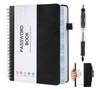 Libreta de contraseñas alfabética con pestañas, libretas de direcciones, cuaderno de contraseñas en espiral, agenda telefónica con bolígrafo para gestión de contraseñas y direcciones, oficina en casa,