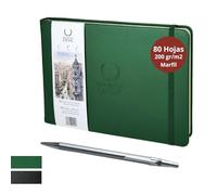 Libreta dibujo profesional incluye portamina. Cuaderno para Dibujo y bocetos de tapa dura. Bloc de dibujo de 80 hojas gruesas color marfil 200 g/m² Bloc de notas Sketchbook (Artistic Green)