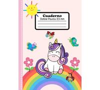 Libreta doble pauta A5 3,5 mm - Happy Unicorn: Cuaderno doble linea para caligrafia, Libreta de dos rayas con margen
