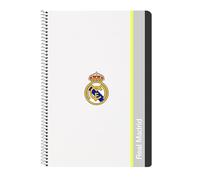 Libreta folio Real Madrid equipación 25/26 para apuntes y estudio - Libreta folio Real Madrid 80 hojas con tapas duras para colegio e instituto