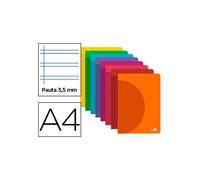 Libreta liderpapel 360 tapa de plastico a4 48 hojas 90g/m2 pauta 4 3,5mm con margen colores surtidos