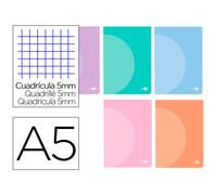 Libreta liderpapel 360 tapa de plastico a5 48 hojas 90g/m2 cuadro 5 mm con doble margen colores pastel - LF30