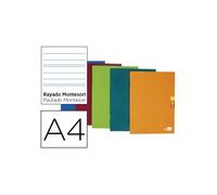 Libreta liderpapel scriptus a4 48 hojas 90g/m2 rayado montessori 3,5mm con margen colores surtidos