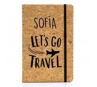 Libreta personalizada con Nombre y Diseño de Corcho. Cuaderno Personalizado. Libreta A5 80 Hojas. Tapa Rígida 14x21cm Corcho Natural. Diario personal. Journal. Viajes accesorios. Let's go travel