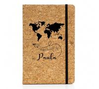 Libreta personalizada con Nombre y Diseño de Corcho. Cuaderno Personalizado. Libreta A5 80 Hojas. Tapa Rígida 14x21cm Corcho Natural. Diario personal. Cuaderno A5. Viajes accesorios. Mapamundi