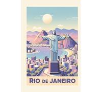 Libreta Vintage Rio de Janeiro.: Libreta de notas estilo póster de viaje retro en colores pastel mate. Tapa dura, tamaño 5.5 x 8.5 in /140 × 216 mm | ... |100 hojas, 200 pág. Interior hojas blancas.