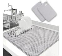 LIBRNTY Alfombrilla de goteo para platos,Alfombra escurreplatos,Esponja escurreplatos,Alfombrilla para Cafetera,Fácil Limpieza,Protector Antideslizante Encimeras,Cocina y Cafetería (Gris KU-2)