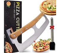 LIBRNTY Cortador pizza,Cortador pizza hacha,Media luna cuchillo,Accesorios pizza,cuchillo de pizza con asas de madera y cubierta protectora,corta pizza profesional para pizza,pastel,masa
