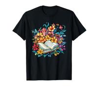 Libro Abierto con Magia de Lectura Floral Colorida Camiseta