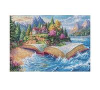 Libro Abierto Lago Bosque Naturaleza Salvaje Campo Puzzle 300 Piezas Educativo Familiar Interactivo Rompecabezas 3D para Toda La Familia Aliviar Estrés Decoración Hogar Portátil 300 PCS