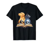 Libro Abierto Perro Gato Biblioteca Leyendo Historia Camiseta