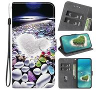 Libro Case para OPPO Reno 11F Funda Carcasa con Tapa de Cuero Piel Wallet Case Flip Cover con Kickstand, Hebilla Magnetica, Ranuras para Tarjetas para OPPO Reno 11F,Corazón de Piedras de Colores