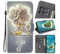 Libro Case para OPPO Reno 13F Funda Carcasa con Tapa de Cuero Piel Wallet Case Flip Cover, Hebilla Magnetica, Ranuras para Tarjetas para OPPO Reno 13F，Luces de Flores de Ciruelo de Alce