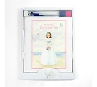 Libro Comunión niña Playa + tampón para Dejar Huellas en Dos Colores y bolígrafo sujetamóvil| Medidas Libro 29 x 24 cm| Arguval