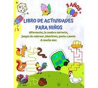 Libro de Actividades para Niños 3 Años+: Diferencias, la sombra correcta, juegos de colorear, laberintos, punto a punto