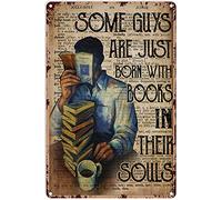 Libro de arte de guerra, libro "Some Guys are Just Born Witn Books in Their Souls", letrero de estaño, decoración vintage chic de metal, decoración de pared, regalo para el hogar, sala de estar