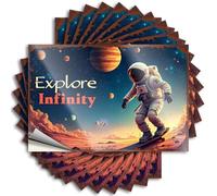 Libro de calcomanías con letras, botella de hombre explora el infinito: astronauta patineta en el espacio | Regalos de baño (6 x 9 cm)