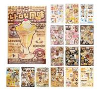 Libro de calcomanías retro japonés, 30 hojas de calcomanías de diseño vintage para álbumes de recortes, diario, manualidades, decoración de teléfono y manualidades decorativas (pudín)