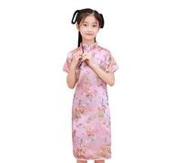 Libro de calendario de adviento para niños niñas vestido chino Qipao bebé niña año nuevo ropa floral manga corta Cheongsam niños cumpleaños fiesta trajes traje de gimnasia niñas con, Rosa., 6-7 años