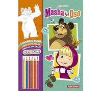 Libro de Colorear Masha y el Oso, 48 Páginas, Incluye 6 Lápices de colores y 2 Hojas de Stickers