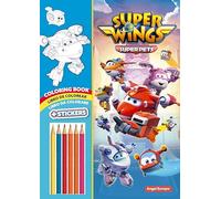 Libro de Colorear Super Wings, 48 Páginas, Incluye 2 Hojas de Stickers y 6 Lápices de Colores