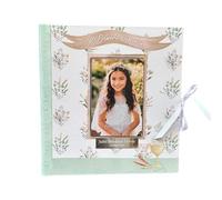 Libro de comunión para firmas y Fotos, Personalizado con Placa grabada con Nombre y Fecha (Verde Agua)