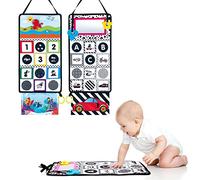 Libro de contraste de bebé, libro de tela de bebé doble, suave libro de imágenes de tela con espejos, pabellón de contraste de cochecito de bebé, bebé espejo plegable juguete, juguetes