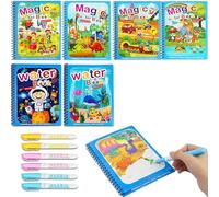 Libro de Dibujo de Agua Mágica 6 Piezas Magic Water Drawing Book Libro Infantil Pintar con Agua Libro para Colorear de Agua con magic pen agua Reutilizable Niños Niñas Regalo