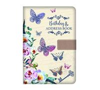 Libro de direcciones telefónicas y de cumpleaños, índice A-Z, bonita cubierta de tela estilo vintage, tamaño A5, cubierta acolchada suave, libro de direcciones y cumpleaños con cierre magnético,