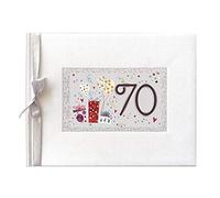 Libro de Firmas Aniversario y Cumpleaños 70 Años | Tapa Dura con Lazo de Seda y Marco Decorativo | 64 Hojas de Papel Natural 160 g | Recuerdo Elegante Marca Arguval