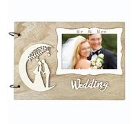 Libro de Firmas Bodas, Retro 5 Pulgadas DIY Álbum Ranura Fotos Recuerdos Romántico de Madera, Personalizado Libro de Visitas con 40 Páginas, para Aniversario de Bodas,Bautizos o Fiestas