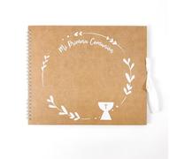 Libro de firmas Comunión Natura Caliz| Medidas 23 x 27,5 cm, con 30 paginas 3 Hojas Pegatinas Letras y números y 3 Hojas Stickers Decorativos, 2 Hojas Pegatinas esquineras y Cierre con Lazo| Arguval