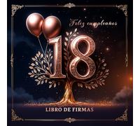 Libro de Firmas cumpleaños 18 Años - Diseño Mágico Rosa Dorado con Árbol de la Vida y Globos