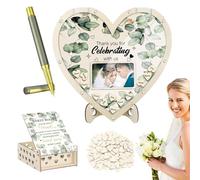 Libro De Firmas Para Bodas - Letrero Para Mesa | Centro De Mesa Romántico En Forma De Corazón De Madera Para Ceremonia Playa Al Aire Libre Y Bridal Shower