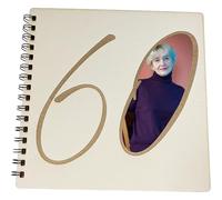 Libro de fotos de madera o libro de invitados con corte grande 60 en la parte delantera de cumpleaños aniversario