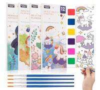 Libro de Imágenes para Colorear para Niños, Libros de Niños con Acuarelas con Pincel de Tanque de Agua para Pintar, Patrones Libro para Colorear para Niños, Marcapáginas de Acuarela 4PCS