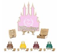 Libro de invitados de boda con castillo del país de las maravillas personalizado, libro de visitas de cuento de hadas, castillo con 30-100 corazones de madera, libro de invitados de madera para boda,