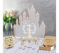 Libro de Invitados de Boda Personalizado de Castillo de fantasía, Libro de visitas de Boda Alternativo Personalizado en el país de Las Maravillas, Libro de visitas de Boda con 30-100 Corazones de